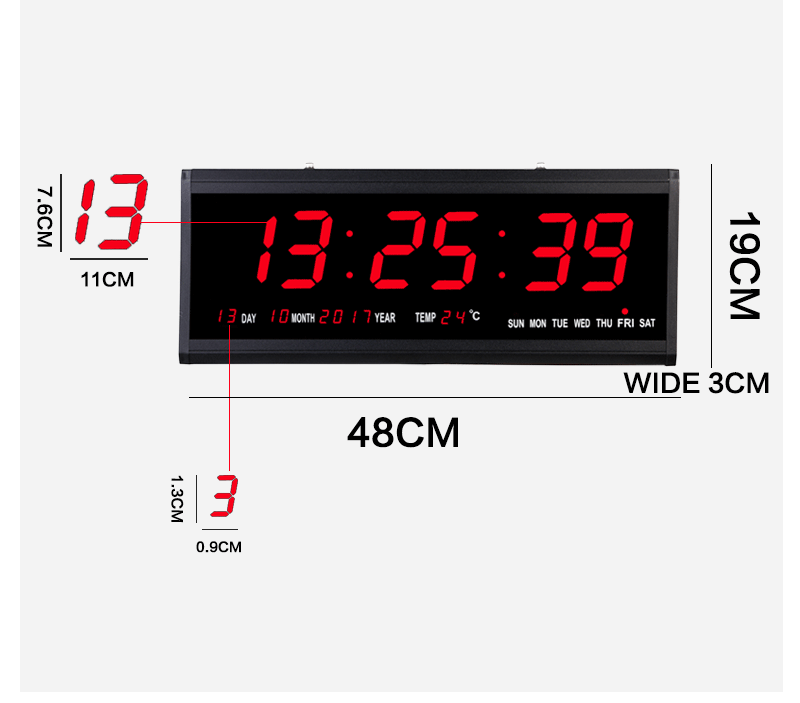 48CM Digital Large Big Jumbo LED Wall Clock Calendar Temperature