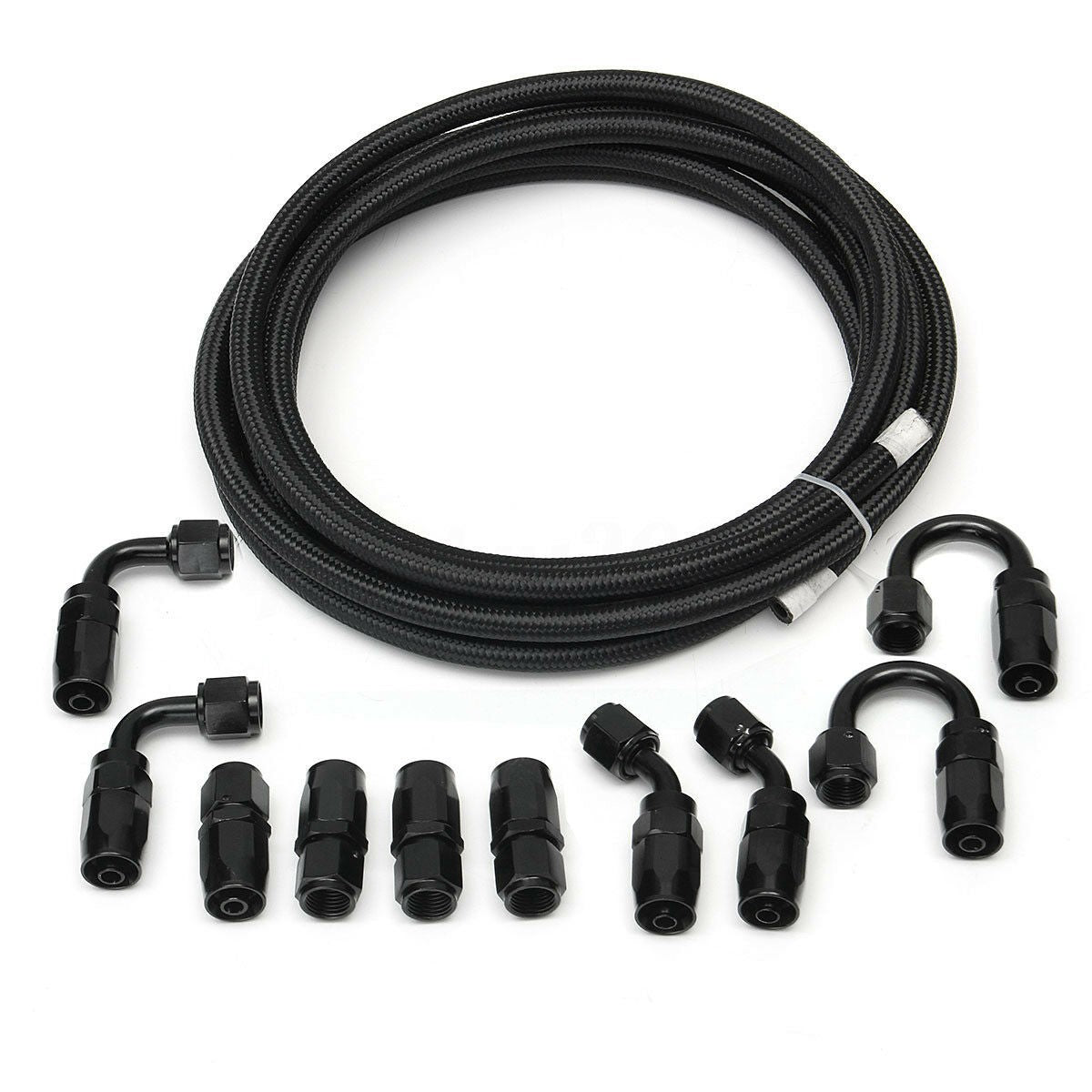 5M AN6-6AN Nylon Steel Braided Oil Fuel Line W/ Fitting Hose End Adapter Kit