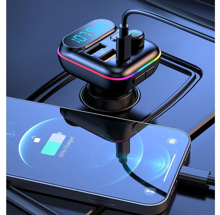 Bluetooth FM Transmitter for Car, 7 Colors LED Car Radio Bluetooth Adapter