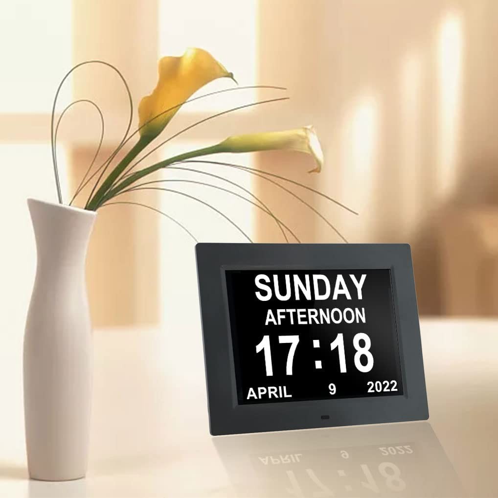 LED Clock Large Dementia Digital Wall Calendar Time Day Week Year Black