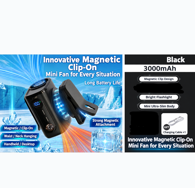Portable Cooling Fan Personal Belt Fan Waist Clip Fans USB Rechargeable Magnetic