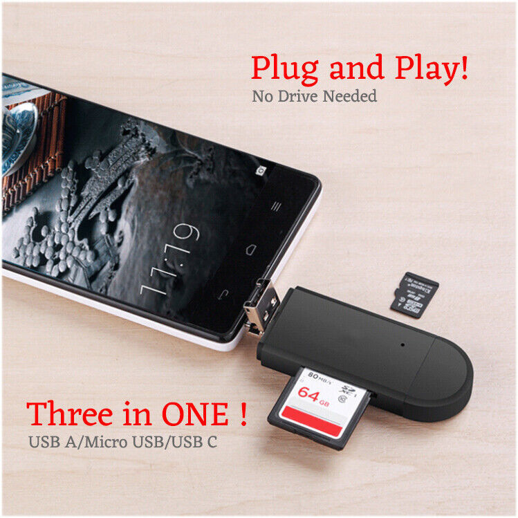 CF/SD/TF Card Reader USB-A & Type C Ports Card Adapter for Laptop MacBook Phone