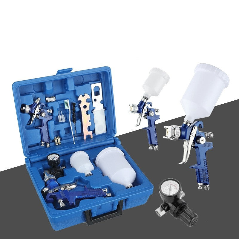 2Pcs HVLP Air Spray Gun Kit Pressure Paint Gravity Tool Blue Set