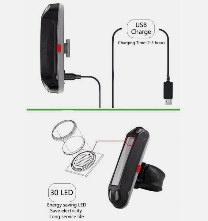USB Rechargeable Bicycle Taillight 3Modes USB Rear Bike LED Lamp