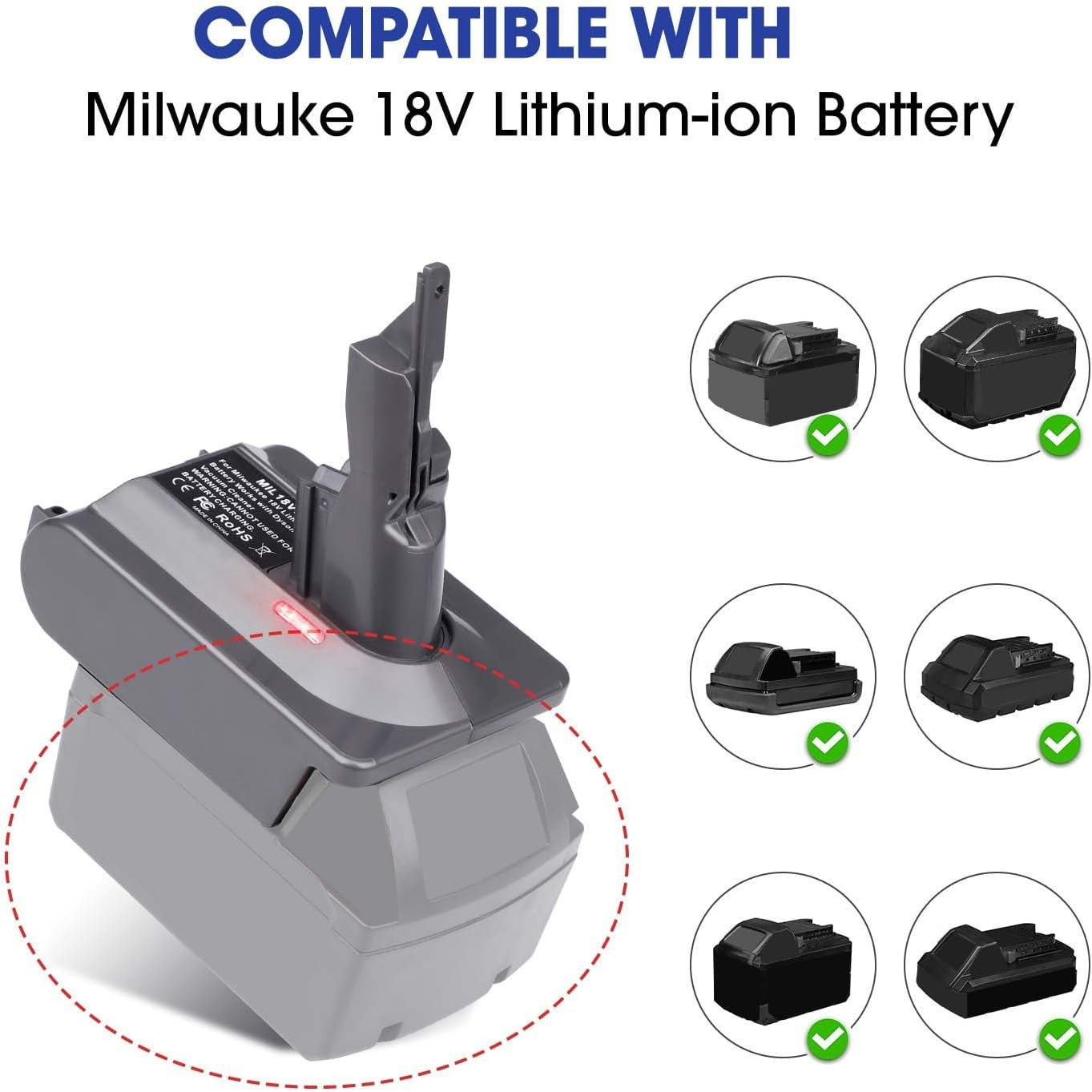 Milwaukee M18 18V Battery Converter Adapter to Dyson V7 V8 Battery