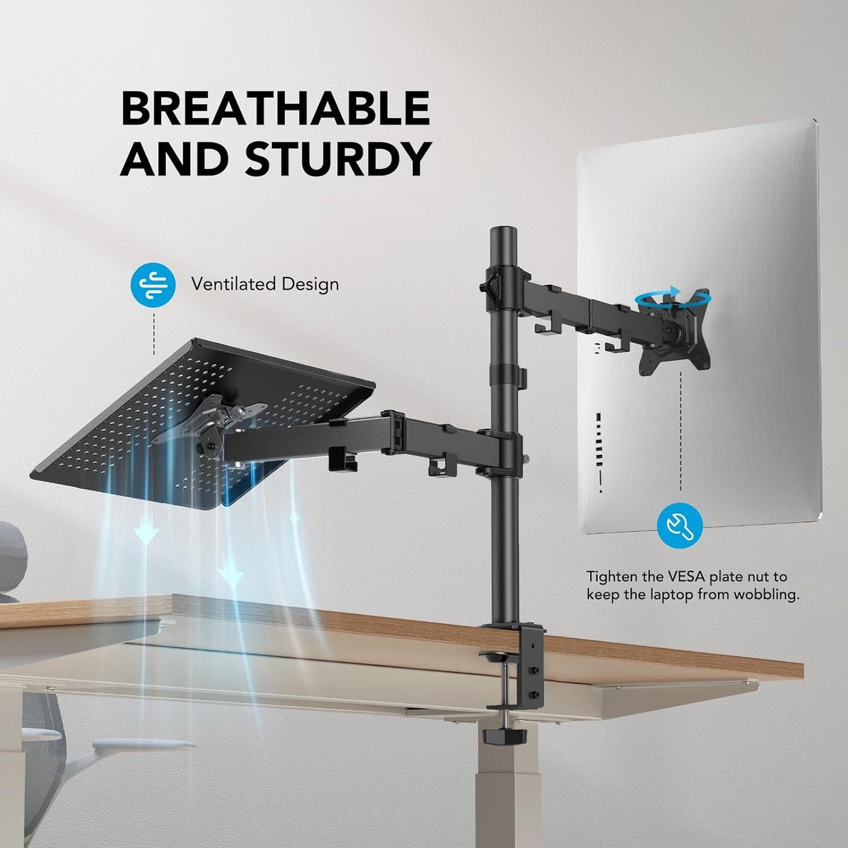 Monitor Arm with Laptop Tray – Fits 13-32" Screen & 17" Notebook