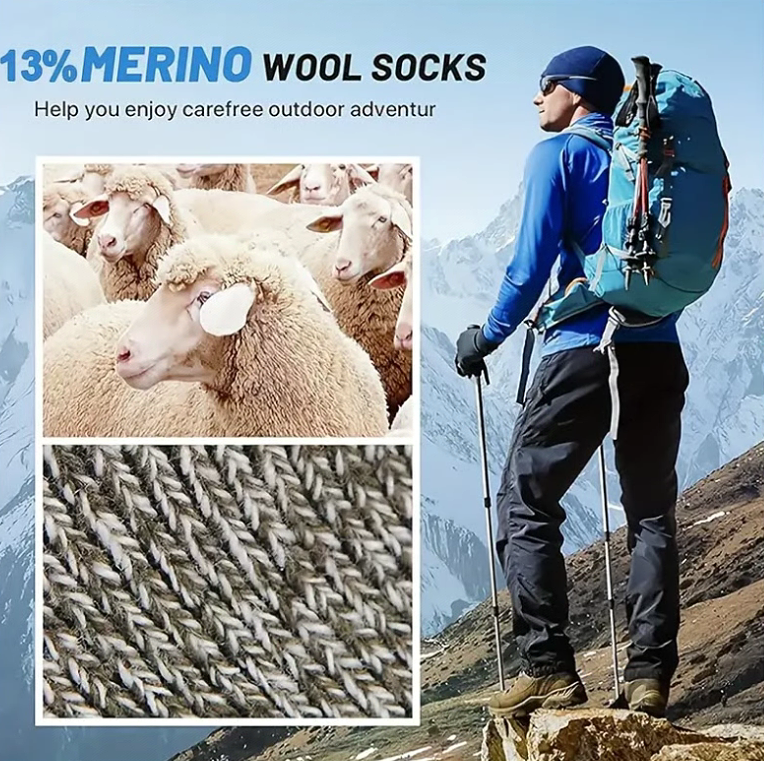 5 Pairs Merino Wool Socks for Men Thick Winter Hiking Warm