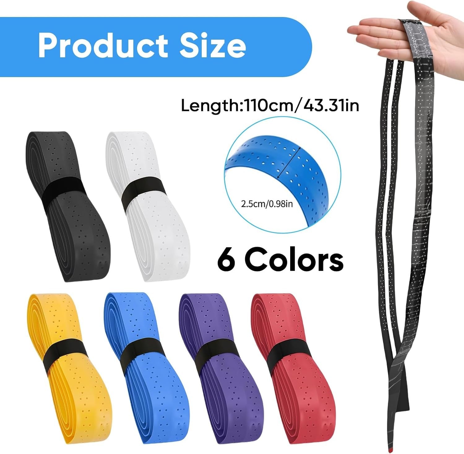 6Pcs Anti-Slip Badminton Grips Tennis Squash Racquet Over Grip Tape Sweatband