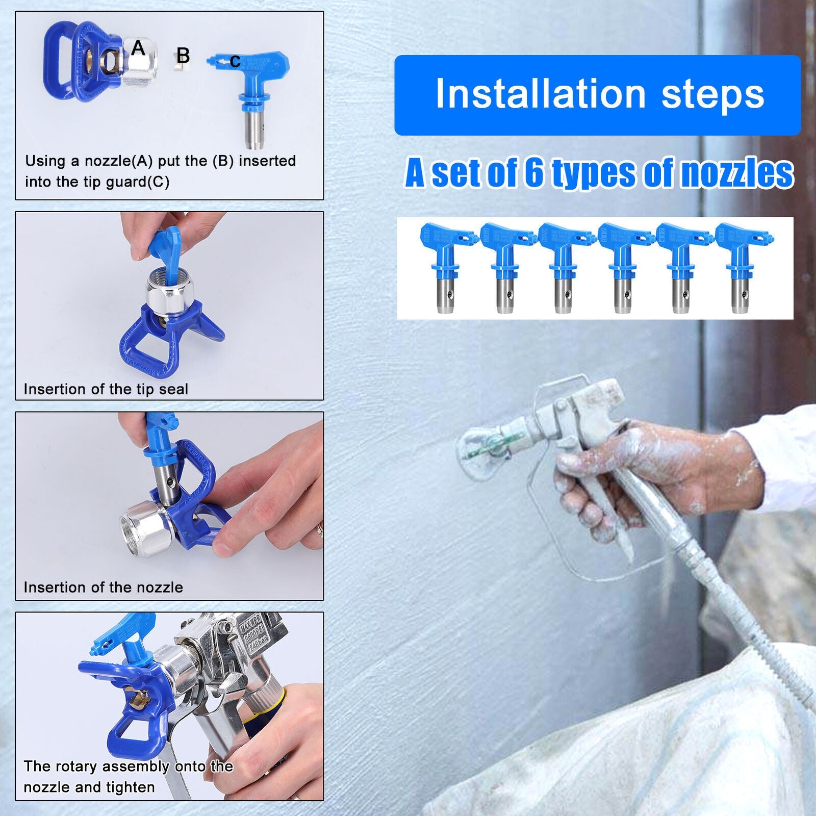 Airless Paint Sprayer Tips Reversible Spray Gun Nozzle Filters Machine Replace
