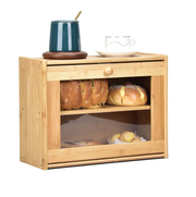 Bamboo Bread Bin w/Clear Window Double Layer Large