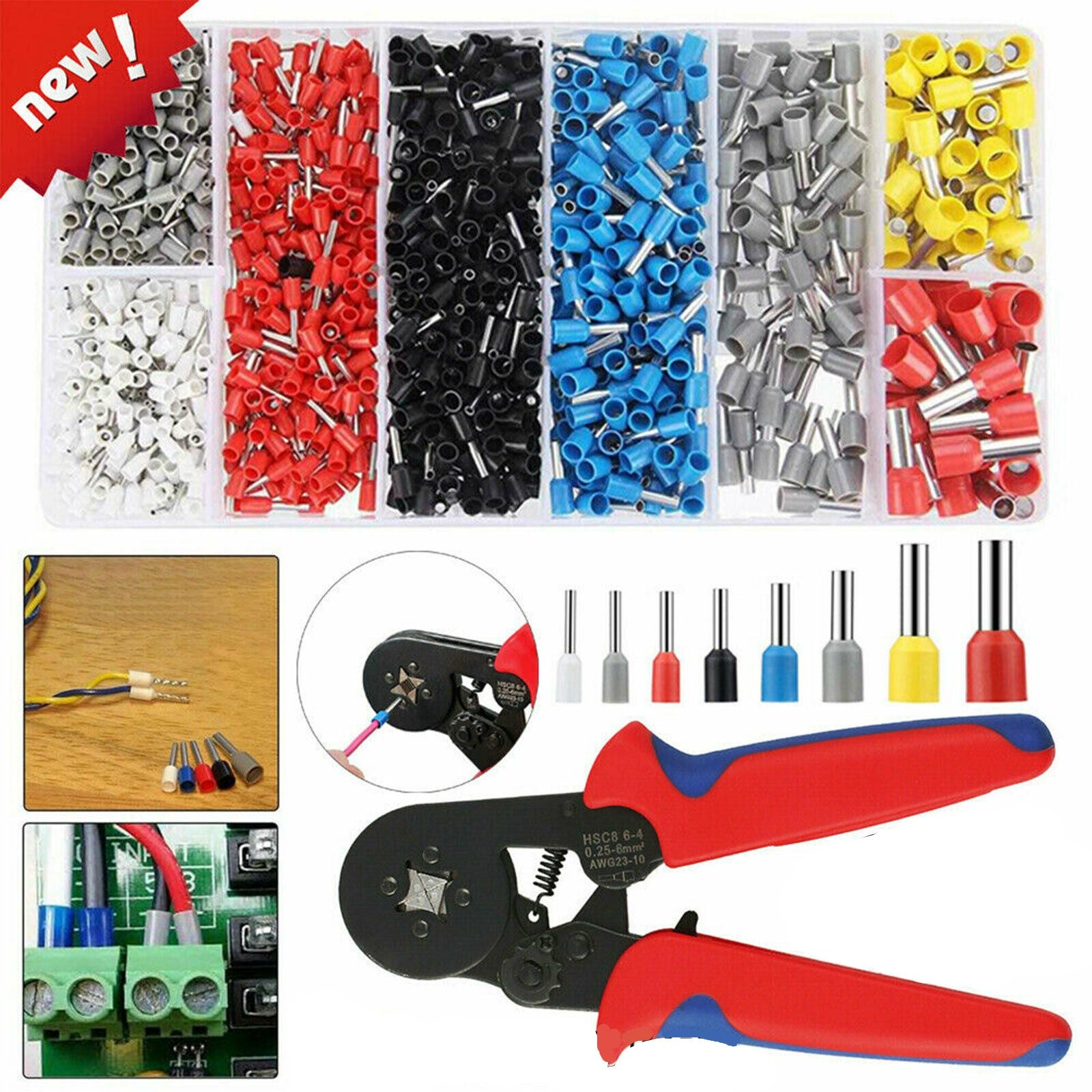 1200PC Ferrule Crimper Electrical Terminals Bootlace 0.25-10mm² Cord End Ratchet