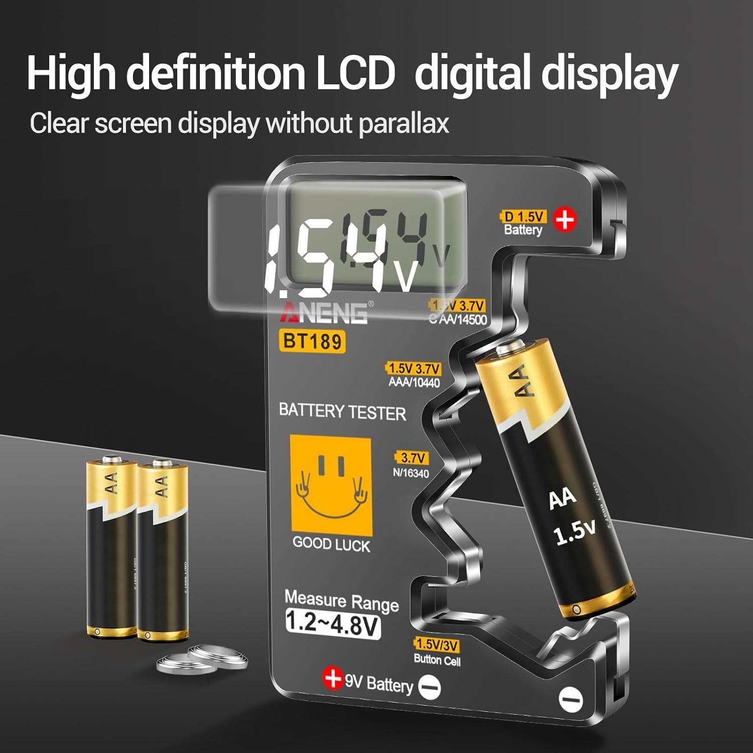 Battery Tester for AAA AA C D 9V F 6F22 1.5V/3V Button Batteries Detector LCD