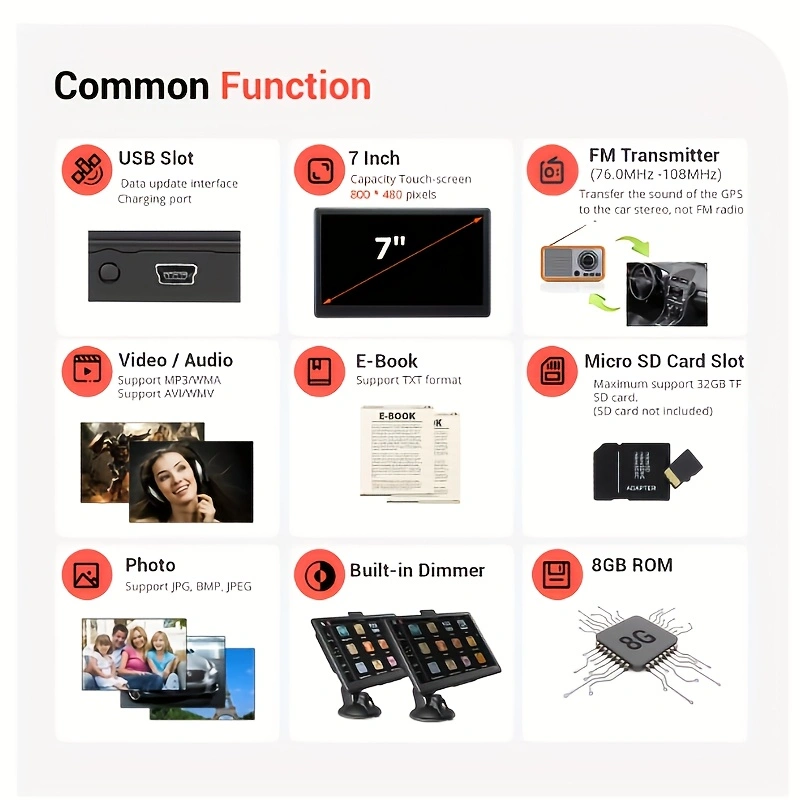 GPS Navigation with Multi-Functional Touch Screen 8G 256M 7 Inch Size