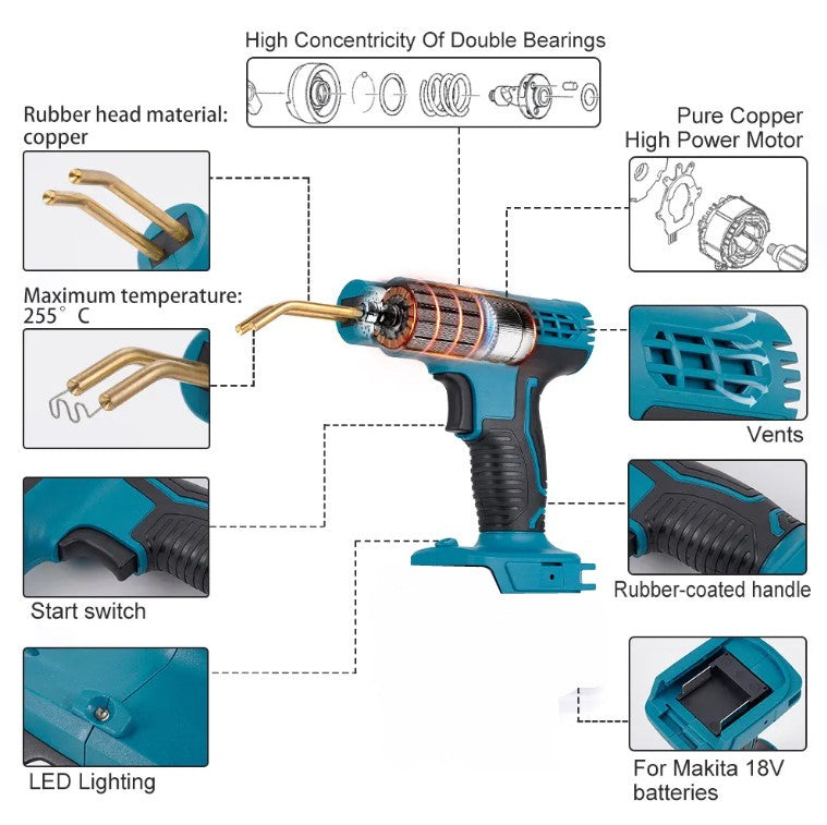 Cordless Plastic Welder Garage Tool Hot Stapler Bumper Fit Makita 18V Battery
