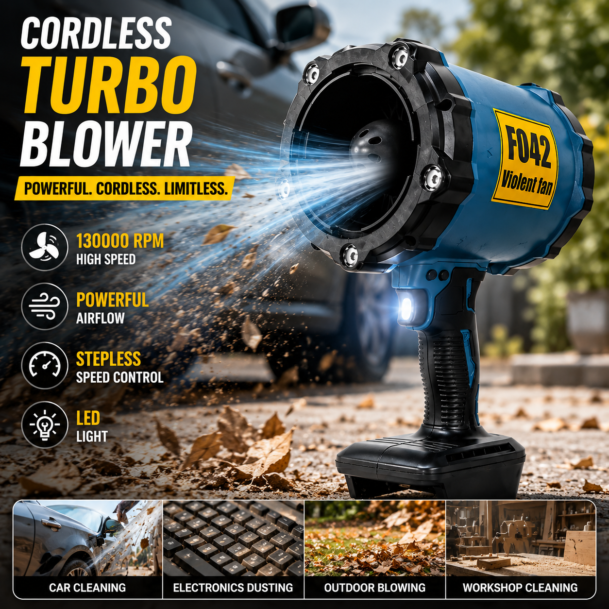 Turbo Jet Brushless Leaf Blower Violent Fan Compatible with Makita 18V Battery