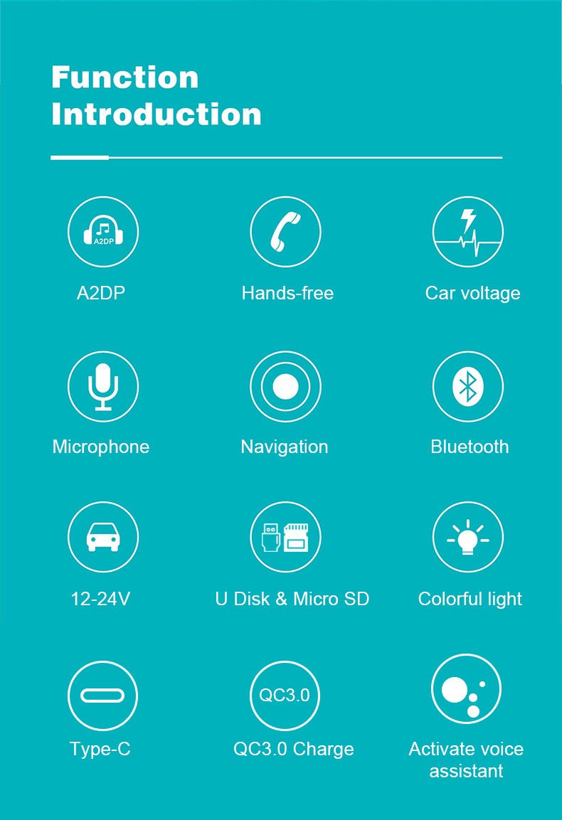 Bluetooth FM Transmitter for Car, 7 Colors LED Car Radio Bluetooth Adapter