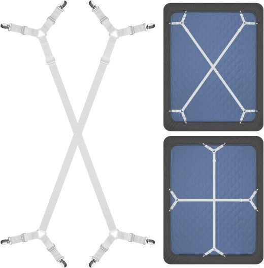 2 Pcs Adjustable Crisscross Bed Sheet Holder Straps for Bedsheets Fitted Sheets
