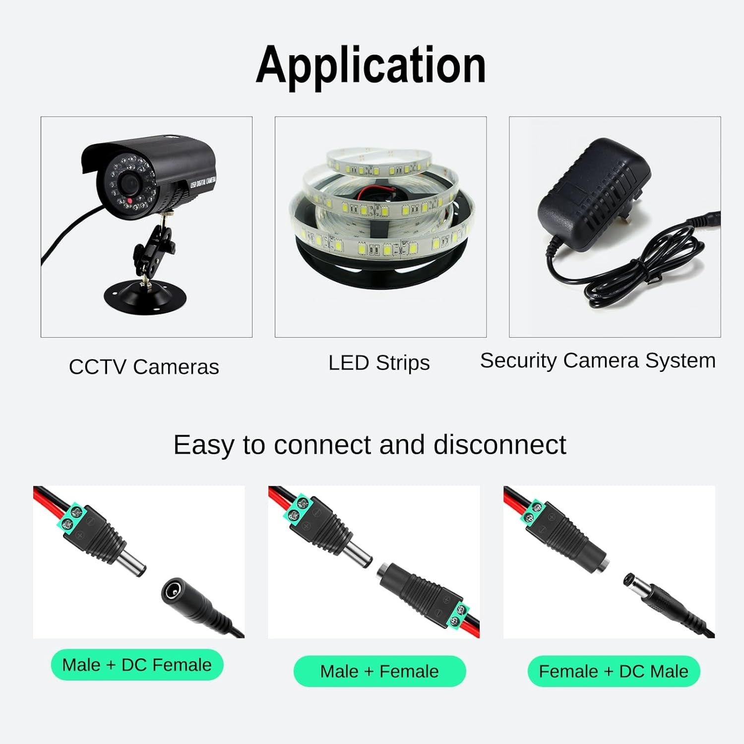 10x 12V Jack Connection 5050 3528 Led Strip Light Connector Power Supply Adapter