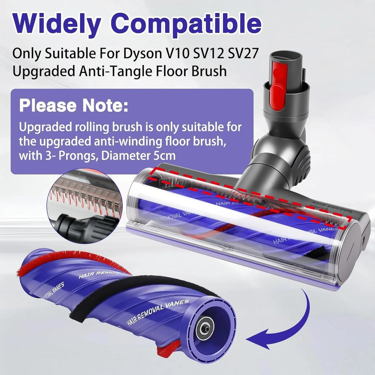 Replacement Anti Tangle Roller Brush For Dyson V10 SV12 SV27 Part Num 968266-02