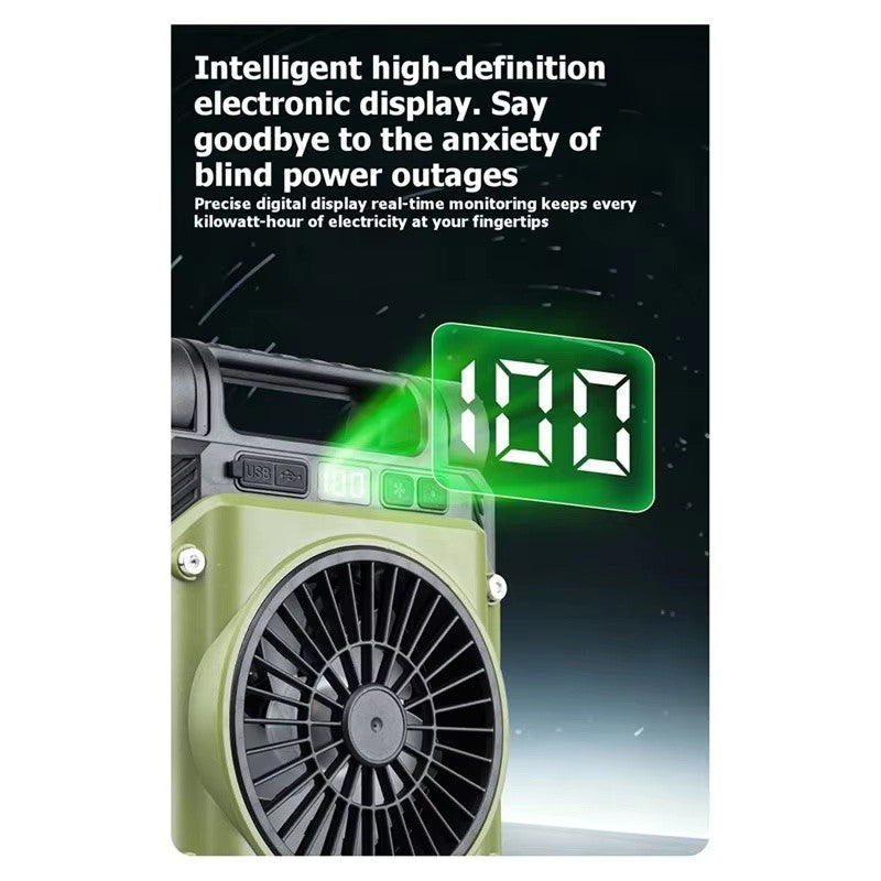 Solar Camping Fan with LED Light Portable Folding Outdoor Tent Fan Dual Panel