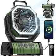 20000mAh Camping Fan with LED Light Auto-Oscillating Desk Fan with Remote & Hook