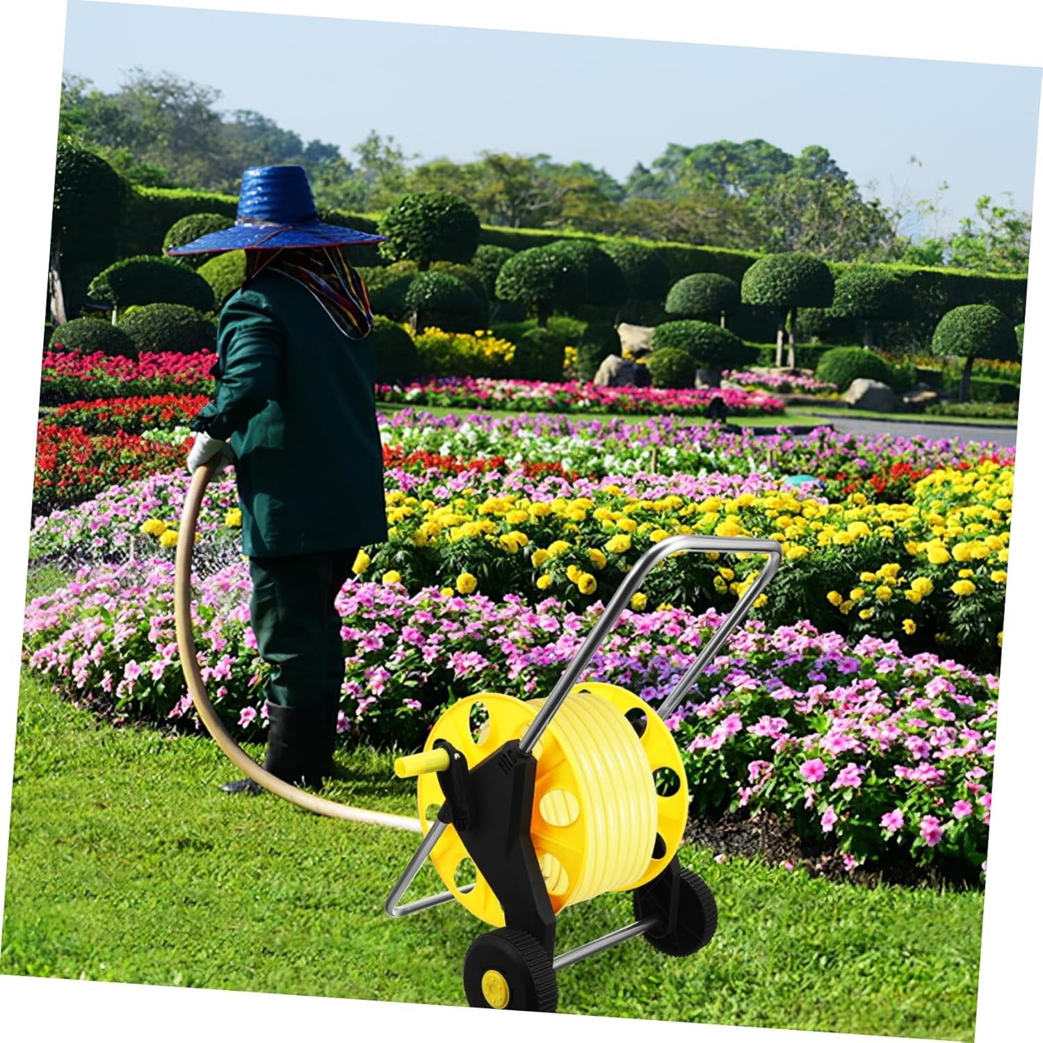 Hose Reel Cart with Wheels for Garden Hose Storage Heavy Duty Free Standing