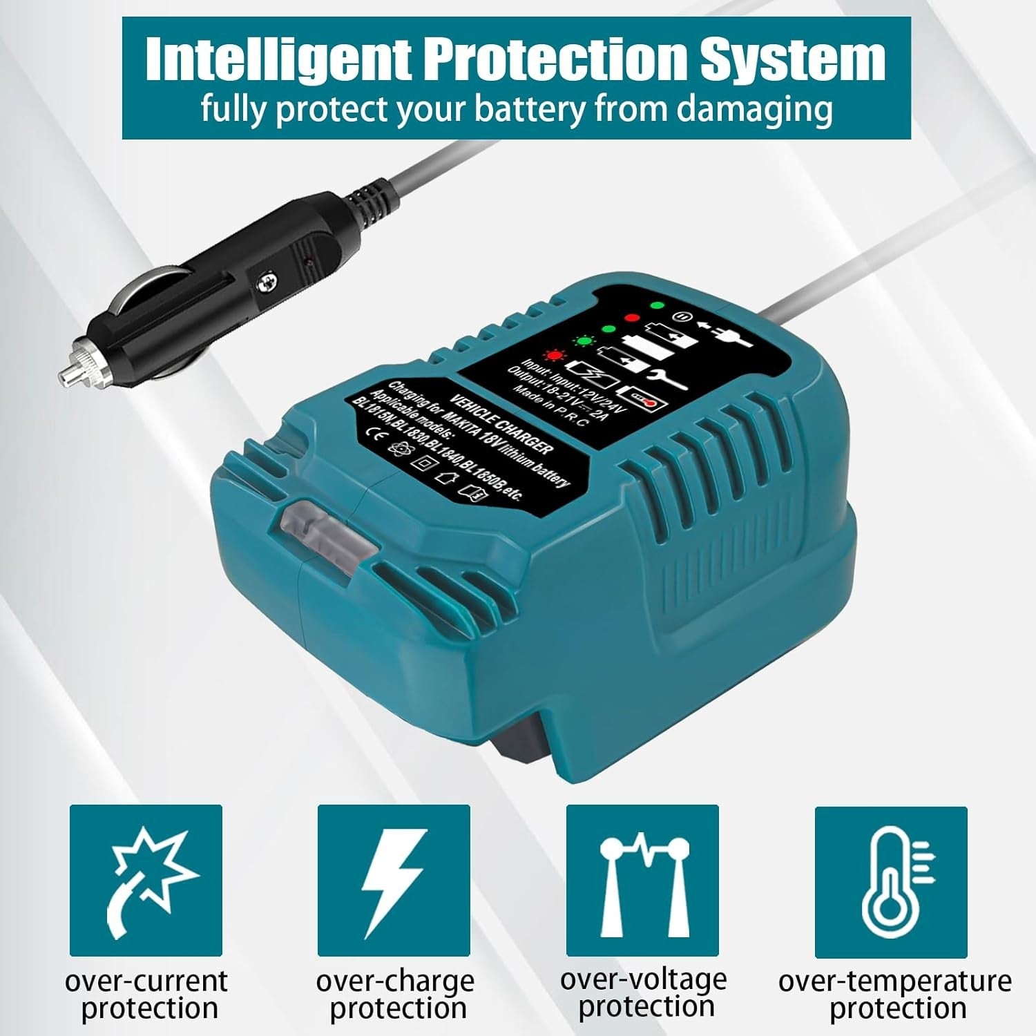 DC 12V/24V Car Charger for Makita 18V LXT Battery Cigarette Lighter Compatible