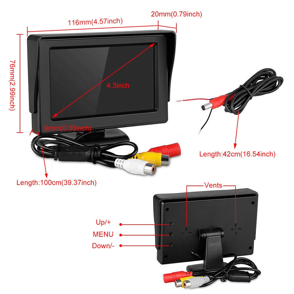 4.3" HD TFT LCD Monitor Car Reverse Camera Kit Rear View Backup IR Night Vision