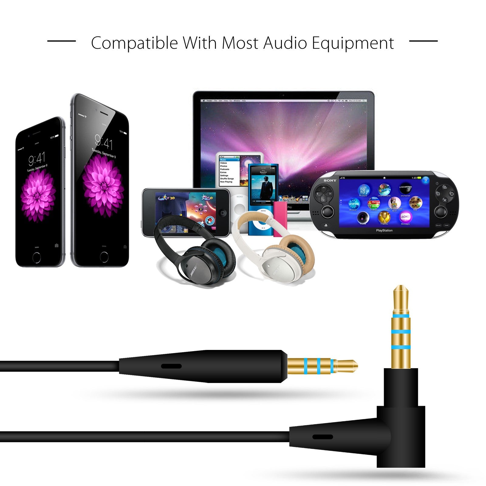 Cable Remote Mic For Bose QuietComfort 25 35 QC25 QC35 Headphone Android Phone