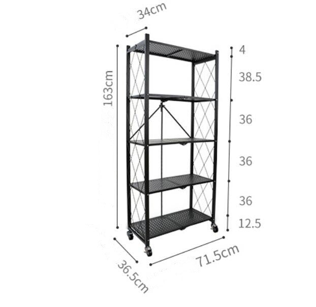 5 Tier Storage Shelf Wheel Rack Foldable Kitchen Organizer