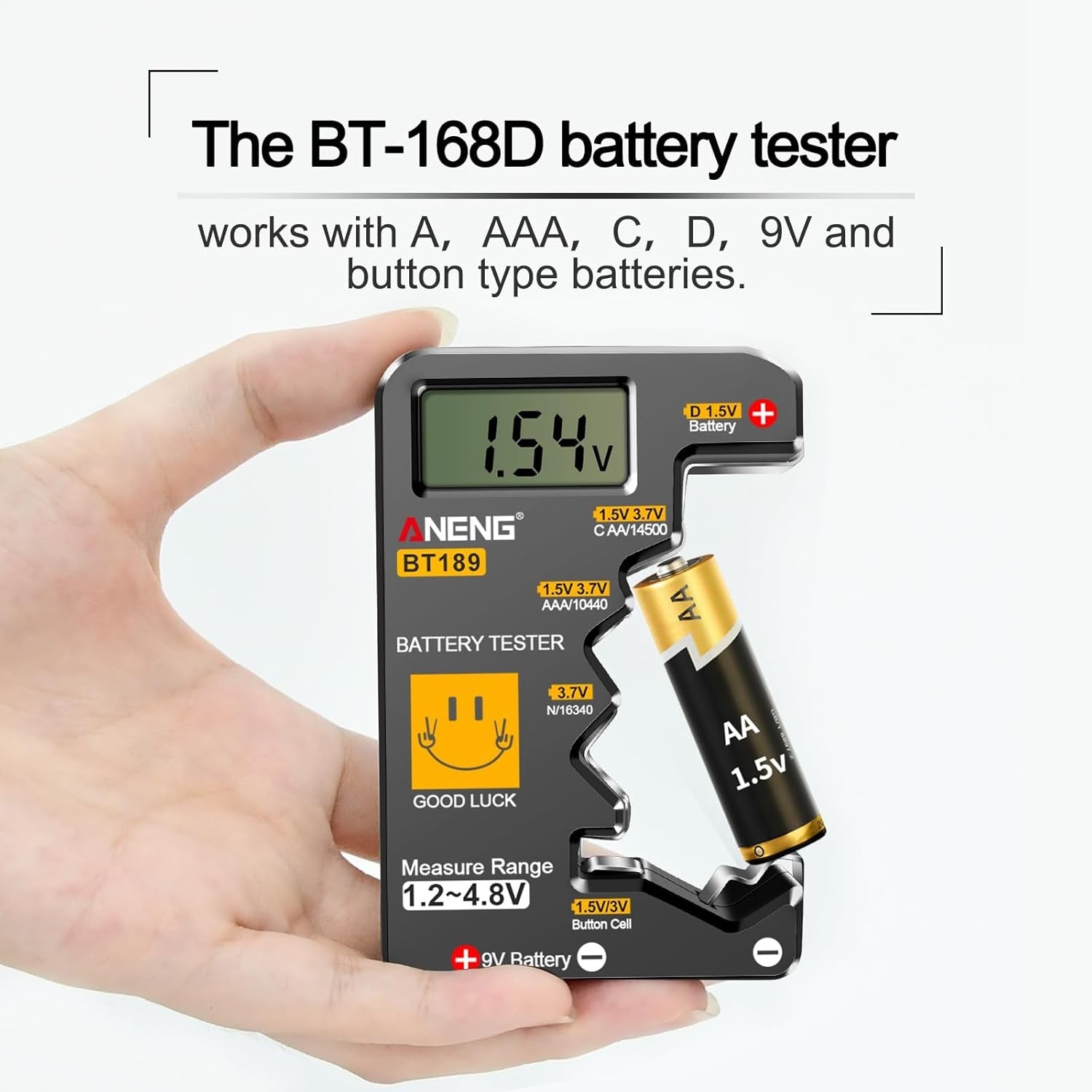 Battery Tester for AAA AA C D 9V F 6F22 1.5V/3V Button Batteries Detector LCD