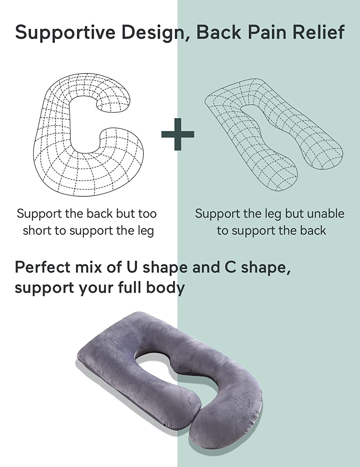 Comfortable U Shaped Pregnancy Pillow with Velvet Cover Full Body Support