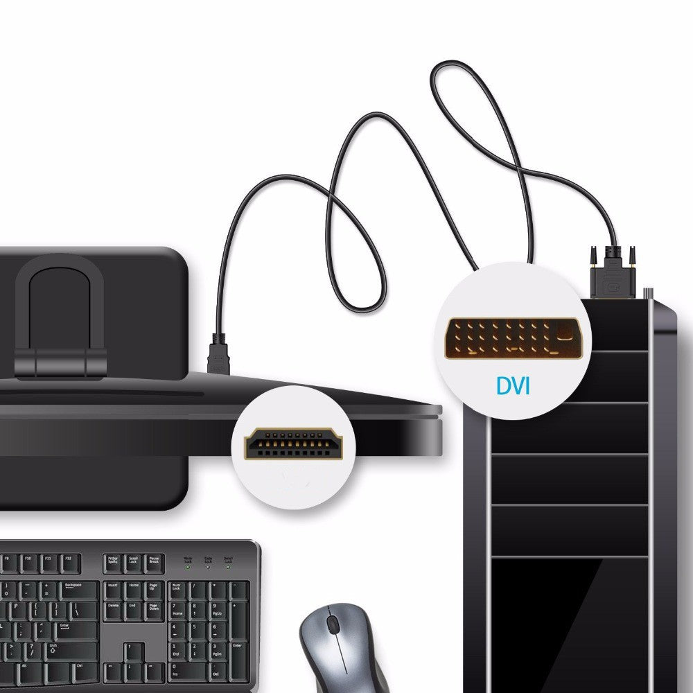 HDMI to DVI Adapter Cable, 1080P, Gold-Plated 1.8M