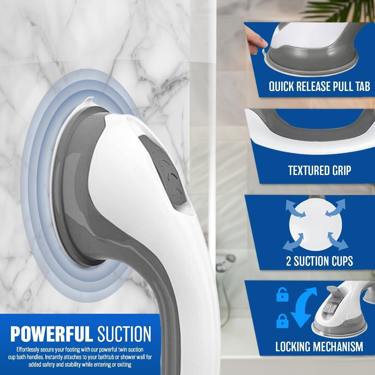 2Pcs Bathroom Grab Bars Shower Handles