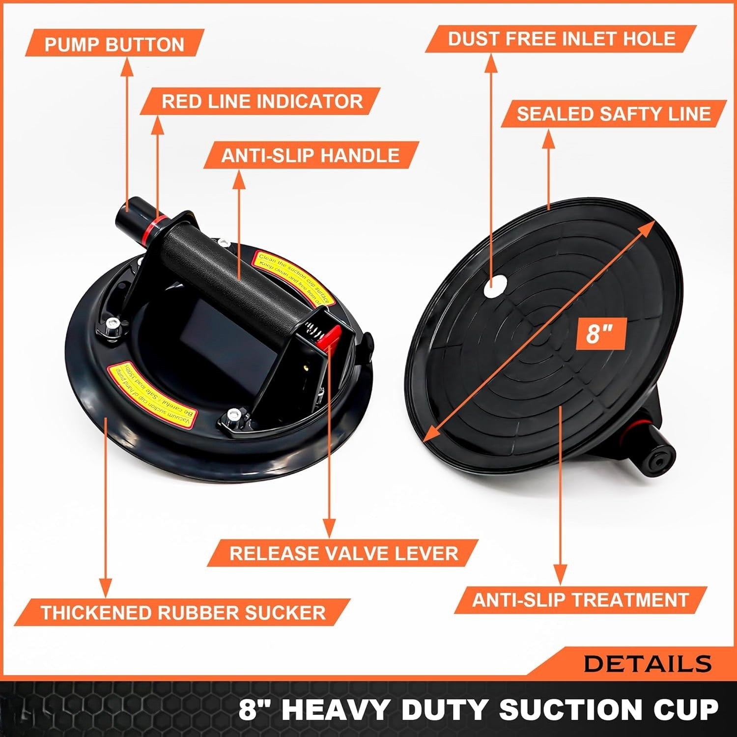 8" Vacuum Glass Suction Lifting Cup Glass Lifter w/ Case