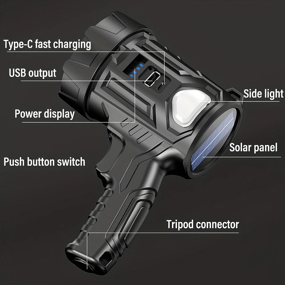 Rechargeable LED Handheld Torch Spotlight Camping Flashlight With 3 Color Lenses