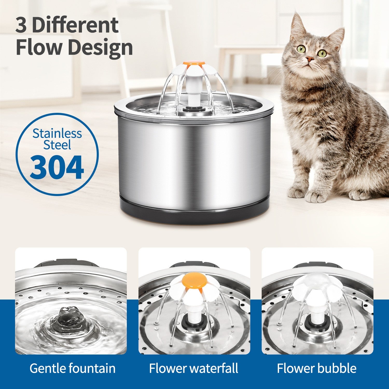 Cat Water Fountain Drinking Stainless Steel 2.5L for Dog