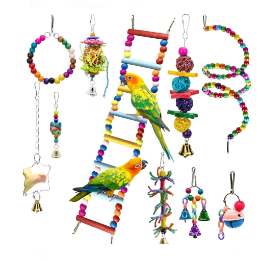10PCS Parrot Hanging Swing Bird Toy Harness Cage Ladder Parakeet