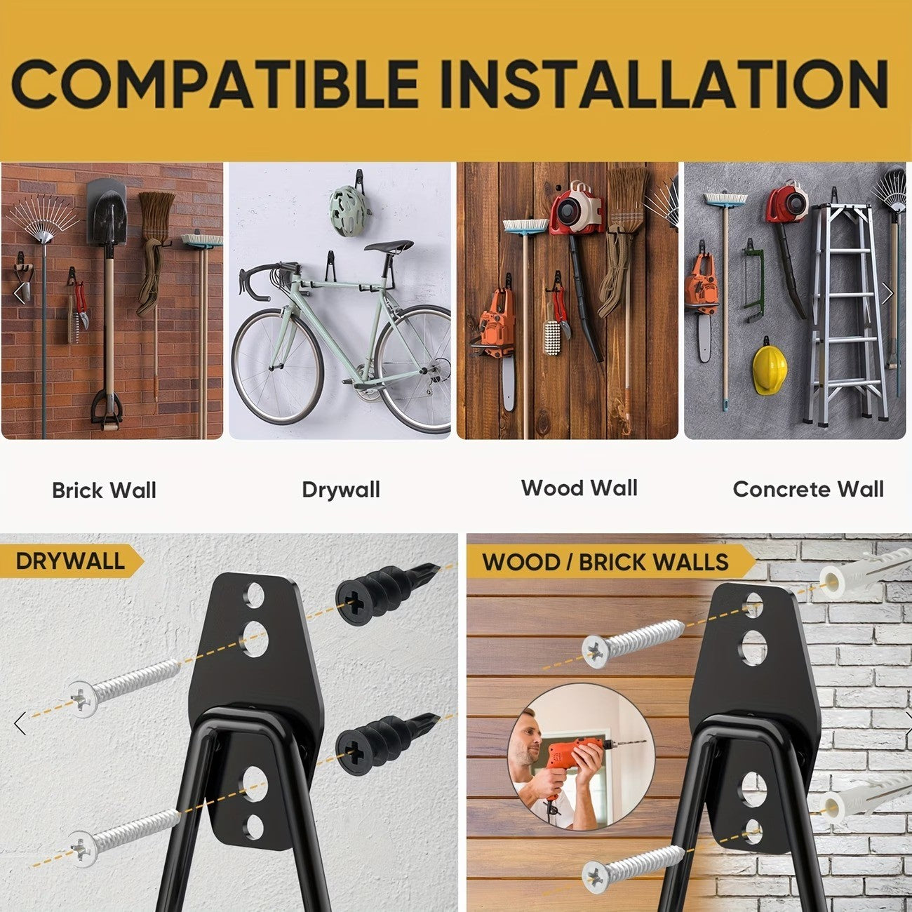 12 Pack Garage Hooks Heavy Duty Wall Mount Storage Organizer