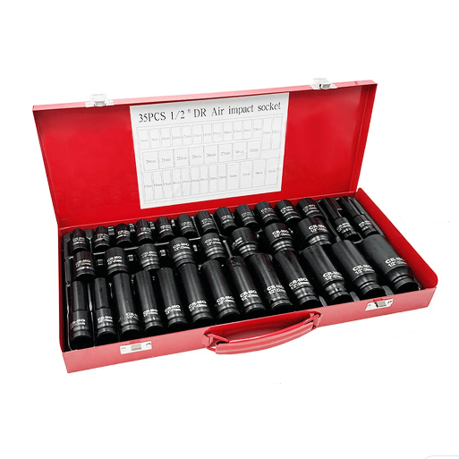 35pcs 1/2" Drive Deep Impact Socket Tool Set Metric Garage Workshop Tools 8-32MM