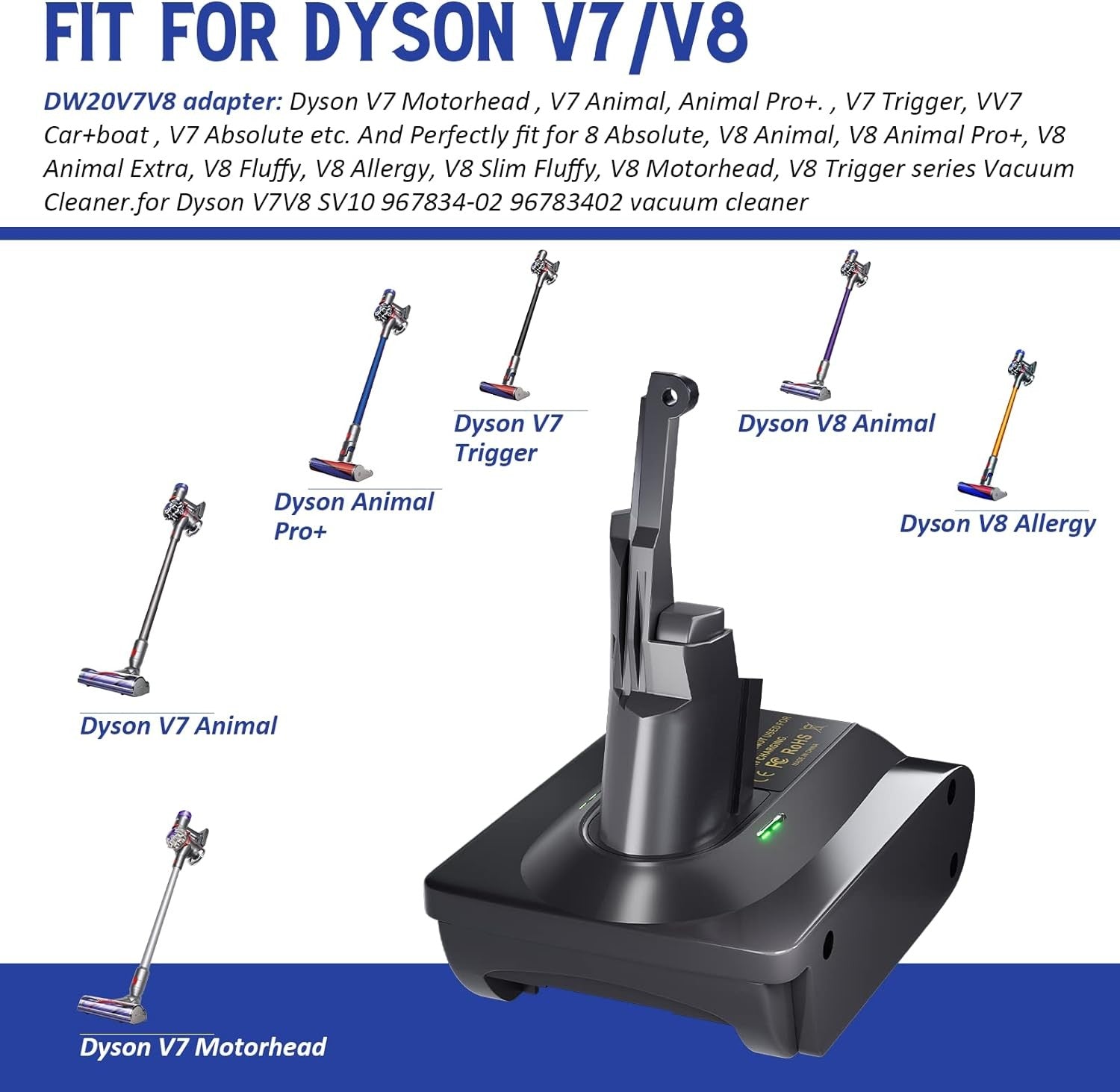 Dewalt 18V 20V Battery to Dyson V7 V8 Adapter Converter