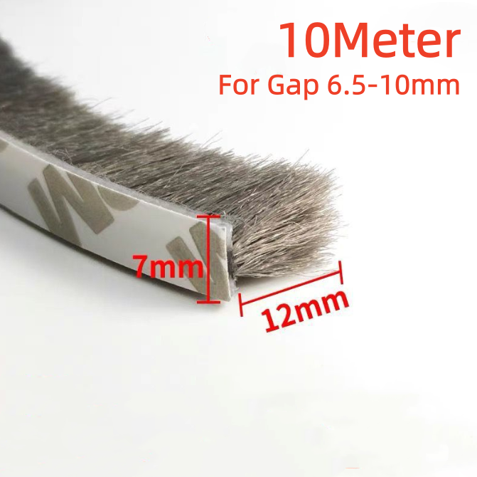 7*12mm Excluder Brush Strip 10M Window Door Weather Draught Seal Tape Self-adhesive