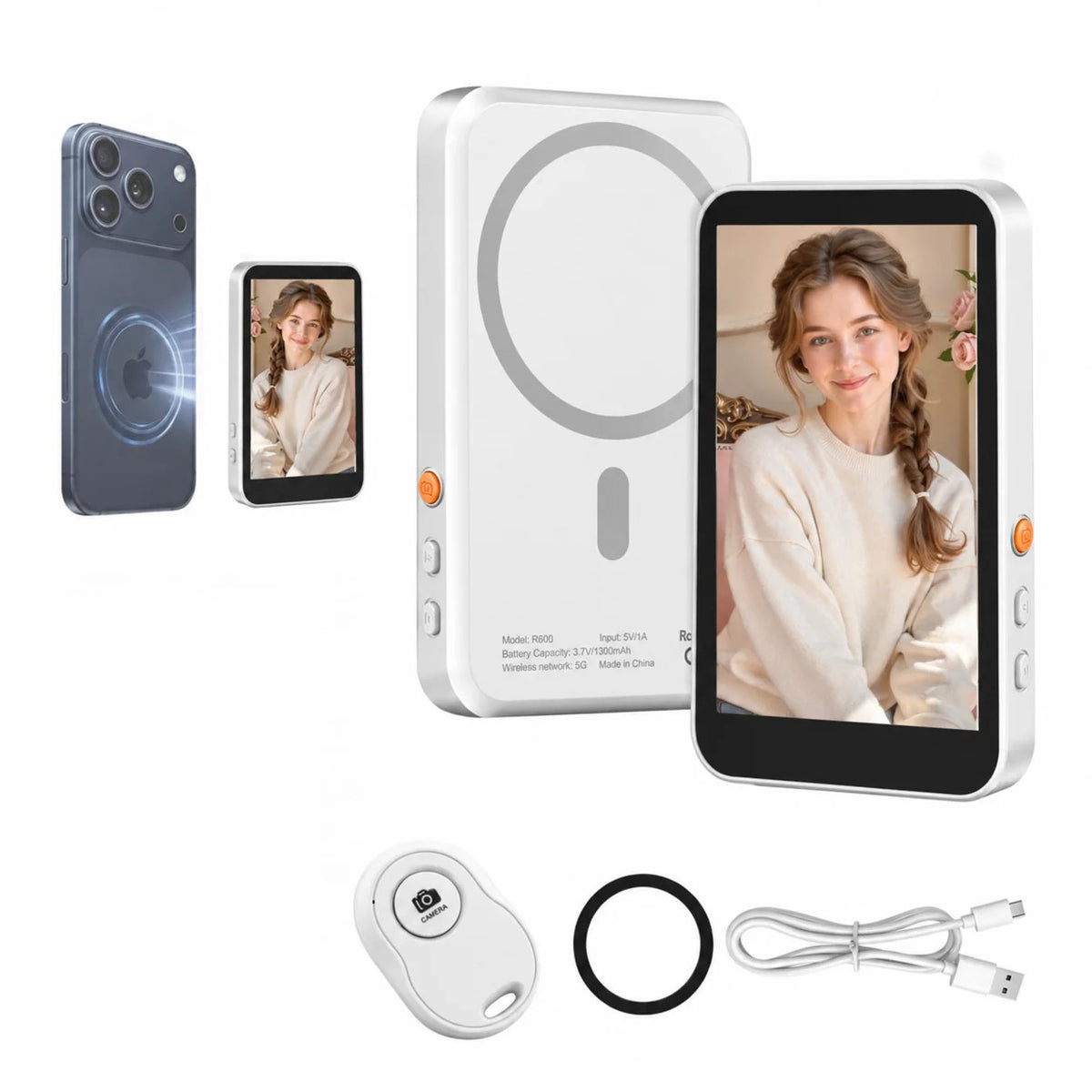 Magnetic Selfie Monitor Screen for iPhone 18 17 Pro Max Android Vlog Rear Camera