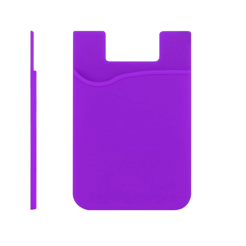 Purple Silicone Card Holder Pocket Case Wallet Pouch Sticker Cellphone Phone