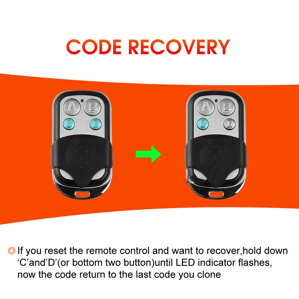 Universal Replacement Garage Door Gate Car Cloning Remote Control Key Fob 433
