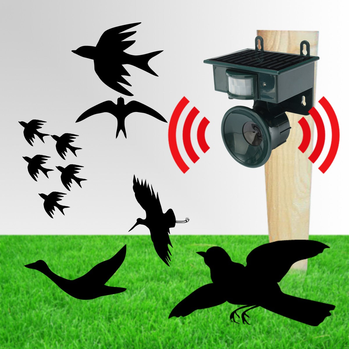 Solar Ultrasonic Bird Repeller Pest Animal Motion Sensor