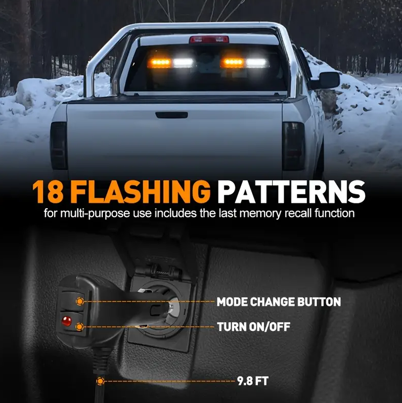 12V 2 in 1 Emergency Dash Strobe Lights Interior Windshield Amber White Warning