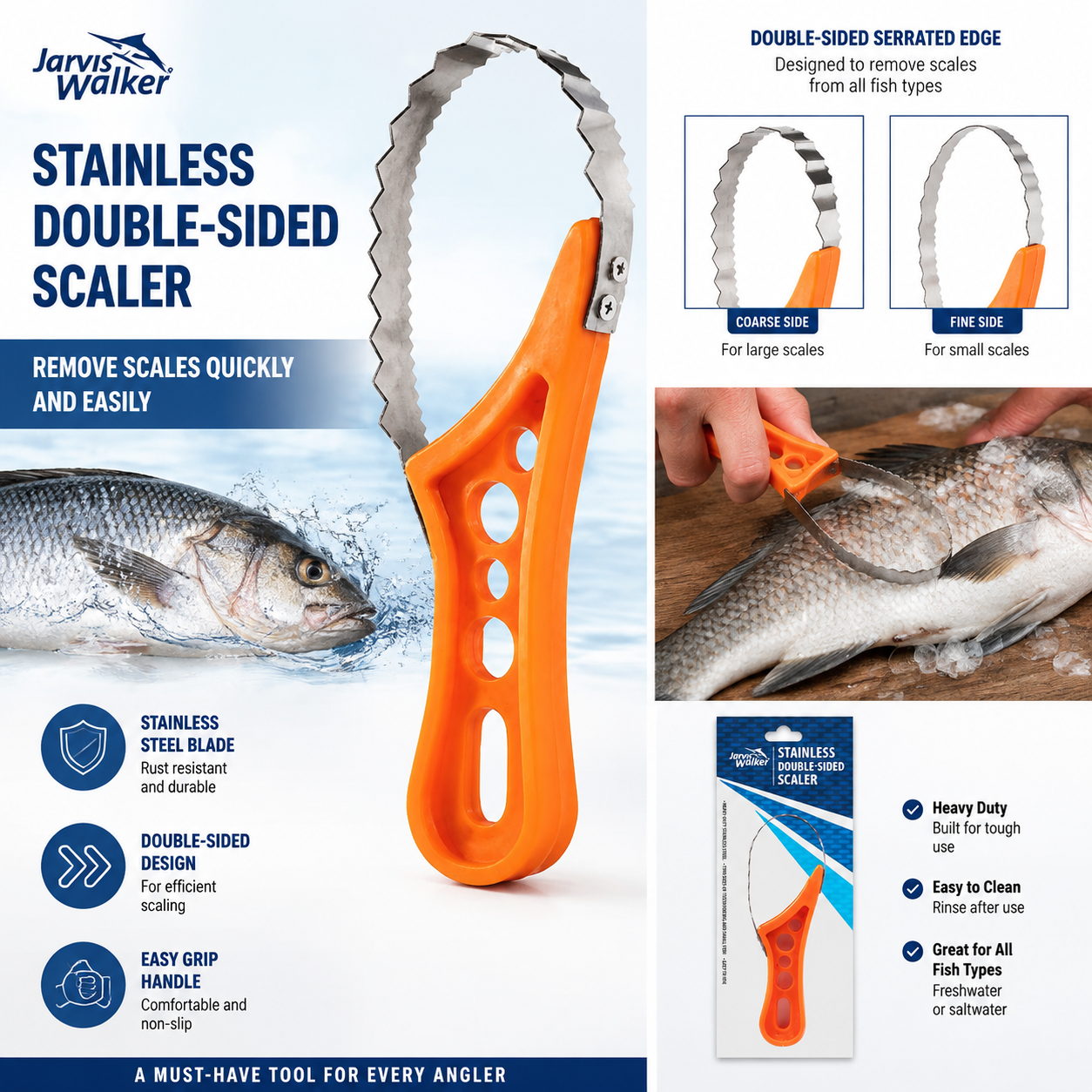 Jarvis Walker Fish Scaler 2 Pack Stainless Steel Double Sided Fishing Tool