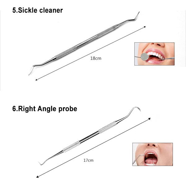6PCS Dental Hygiene Tools Teeth Cleaning Kits Mirror Scraper Pick Scaler Tweezer