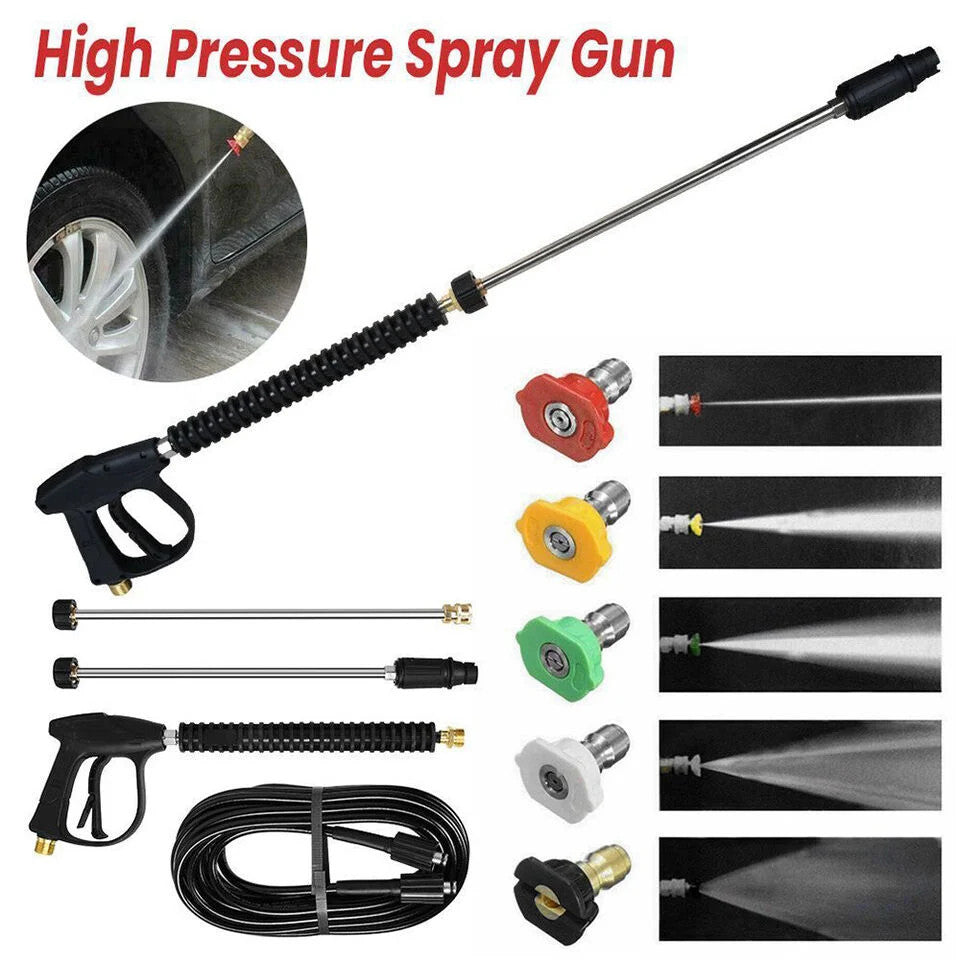 High Pressure Spray Gun Wand Lance & 8m Water Washer Hose with Nozzle